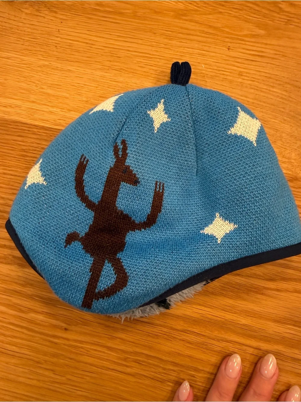 Patagonia Kids Blue Animal Knit Beanie Winter Hat Reversible 18/24 Months
